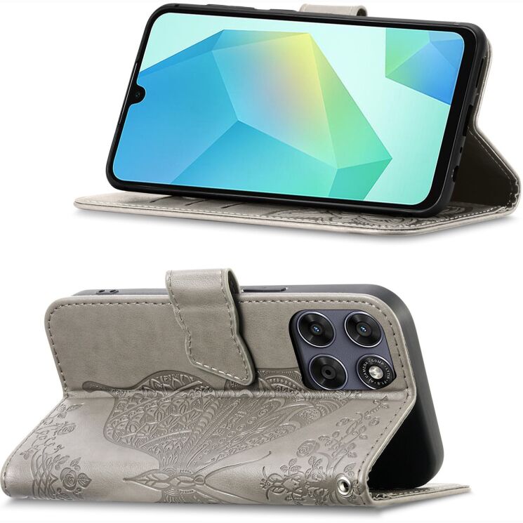 Чехол-книжка с рисунком UniCase Butterfly Pattern для Motorola Edge 70 Fusion - Grey: фото 4 из 8