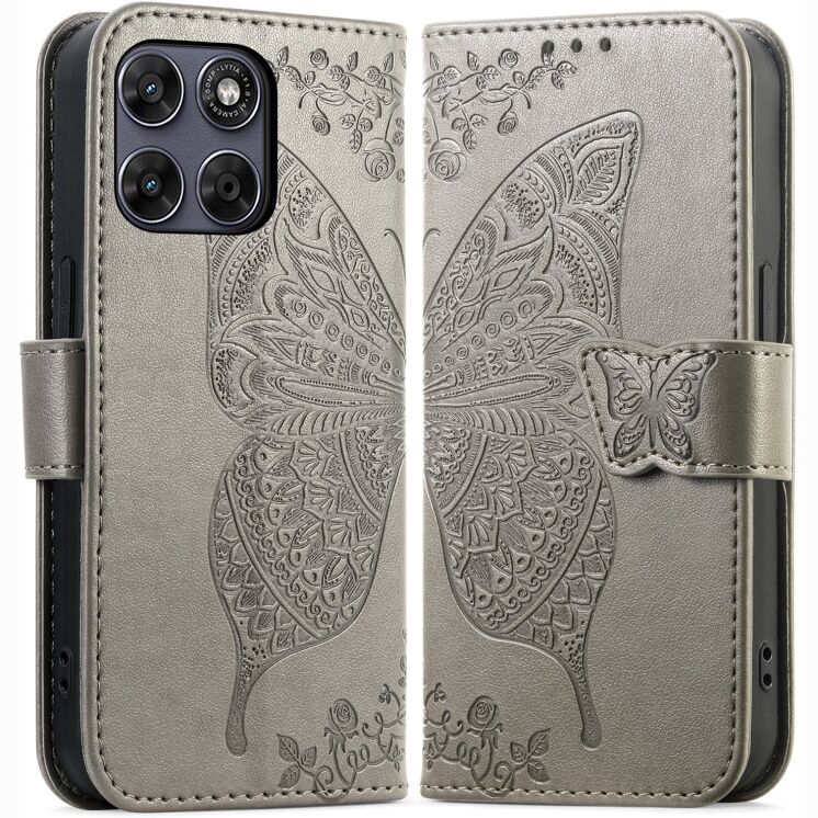 Чехол-книжка с рисунком UniCase Butterfly Pattern для Motorola Edge 70 Fusion - Grey: фото 5 из 8