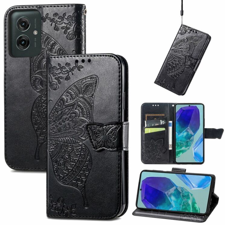 Чехол UniCase Butterfly Pattern для Motorola Moto G55 - Black: фото 4 из 7