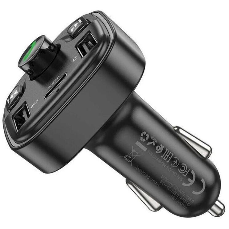 FM модулятор Hoco DE5 PD20W + QC3.0 (2USB + Type-C) - Black: фото 3 з 5