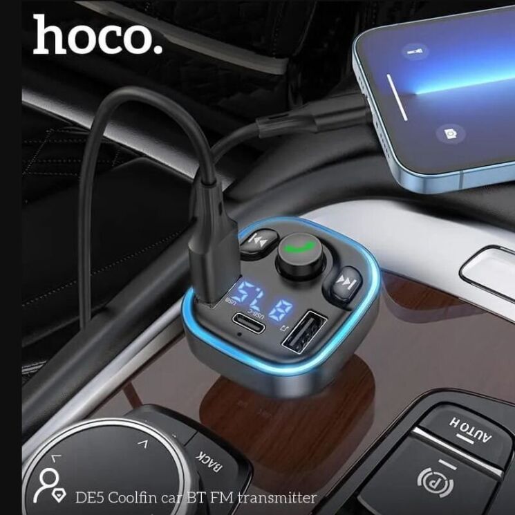 FM модулятор Hoco DE5 PD20W + QC3.0 (2USB + Type-C) - Black: фото 5 з 5