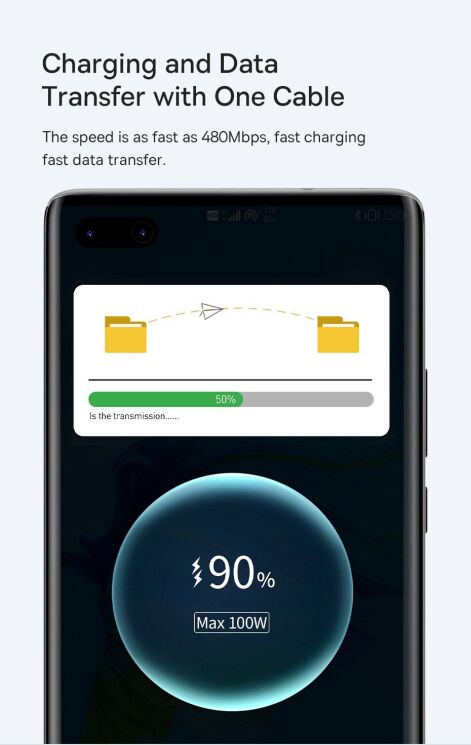 Кабель Baseus Tungsten Gold USB to Type-C (100W, 2m) CAWJ000101 - Black: фото 17 з 23