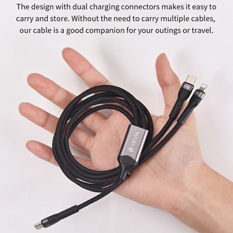 Кабель DEVIA EC648 Extreme Speed Series Type-C to Type-C + Lightning 60W (1.2m) - Black: фото 4 з 8