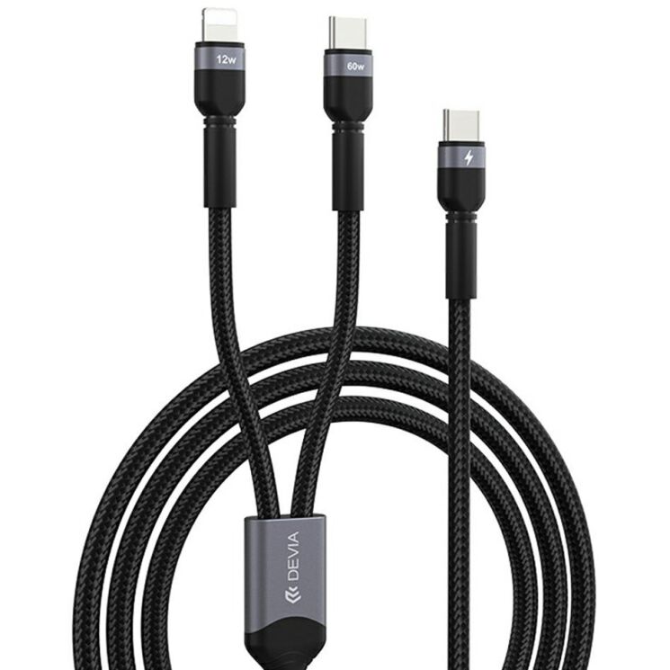 Кабель DEVIA EC648 Extreme Speed Series Type-C to Type-C + Lightning 60W (1.2m) - Black: фото 1 з 8