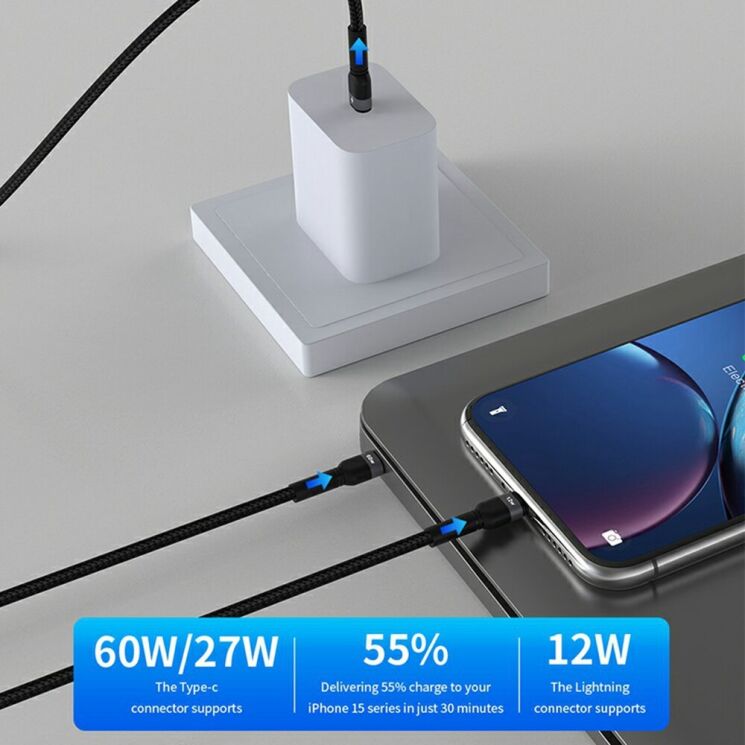 Кабель DEVIA EC648 Extreme Speed Series Type-C to Type-C + Lightning 60W (1.2m) - Black: фото 2 з 8