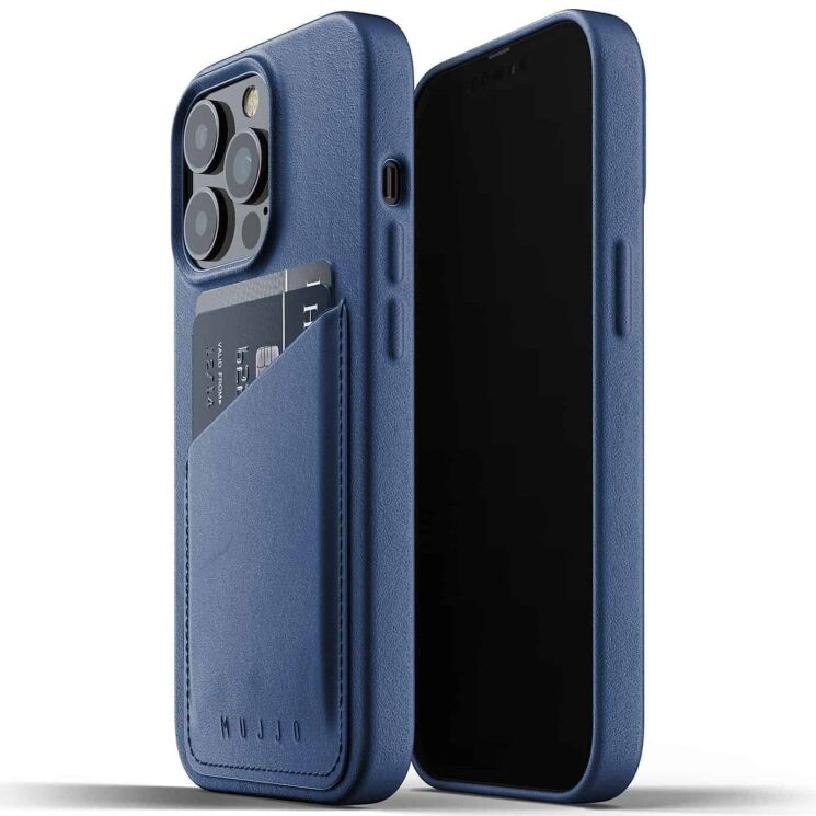 Кожаный чехол MUJJO Full Leather Wallet для Apple iPhone 13 Pro - Monaco Blue: фото 1 из 16