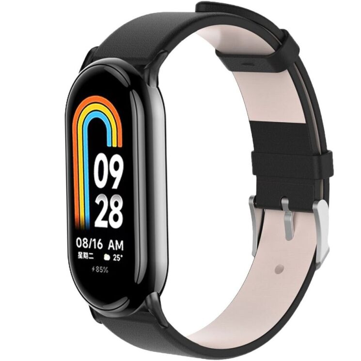 Ремешок Deexe Leather Strip для Xiaomi Mi Smart Band 8 / 9 - Black: фото 2 из 6