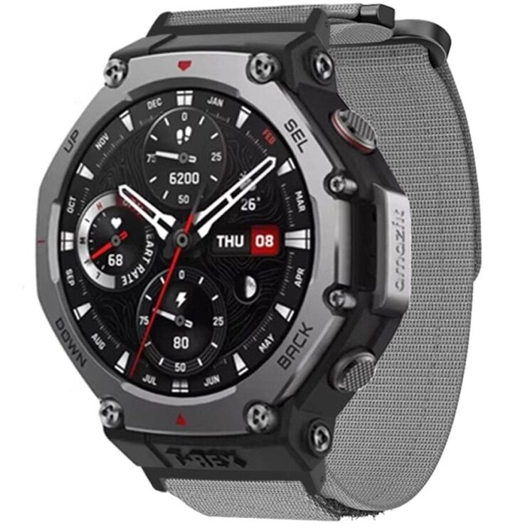 Ремінець Deexe Nylon Magic Tape для Xiaomi Amazfit T-ReX 3 - Grey: фото 3 з 4