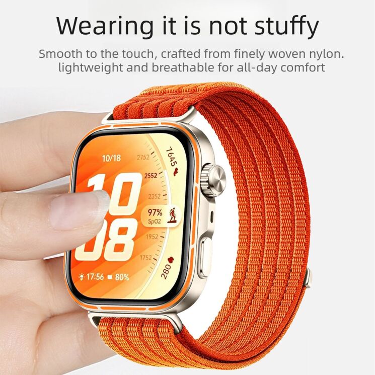 Ремешок Deexe Soft Weave для Huawei Watch Fit 4 Pro / Fit 4 / Fit 3 - Orange: фото 3 из 5