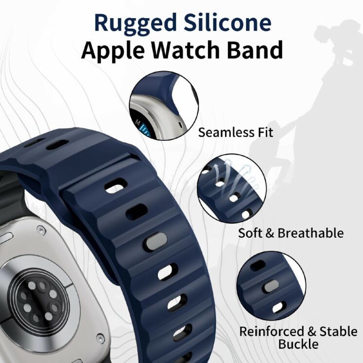 Ремінець Deexe Sport Design для Apple Watch 46 / 45 / 44 / SE 44 / 42 (Series 1-3) / Ultra / Ultra 2 - Midnight Blue / Black: фото 6 з 9