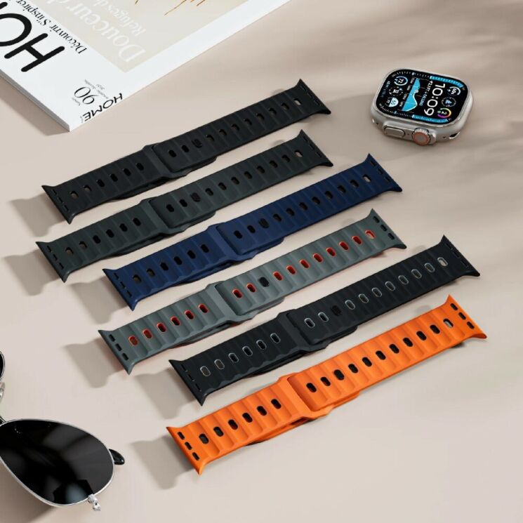 Ремінець Deexe Sport Design для Apple Watch 46 / 45 / 44 / SE 44 / 42 (Series 1-3) / Ultra / Ultra 2 - Midnight Blue / Black: фото 9 з 9