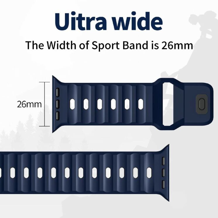Ремінець Deexe Sport Design для Apple Watch 46 / 45 / 44 / SE 44 / 42 (Series 1-3) / Ultra / Ultra 2 - Midnight Blue / Black: фото 8 з 9