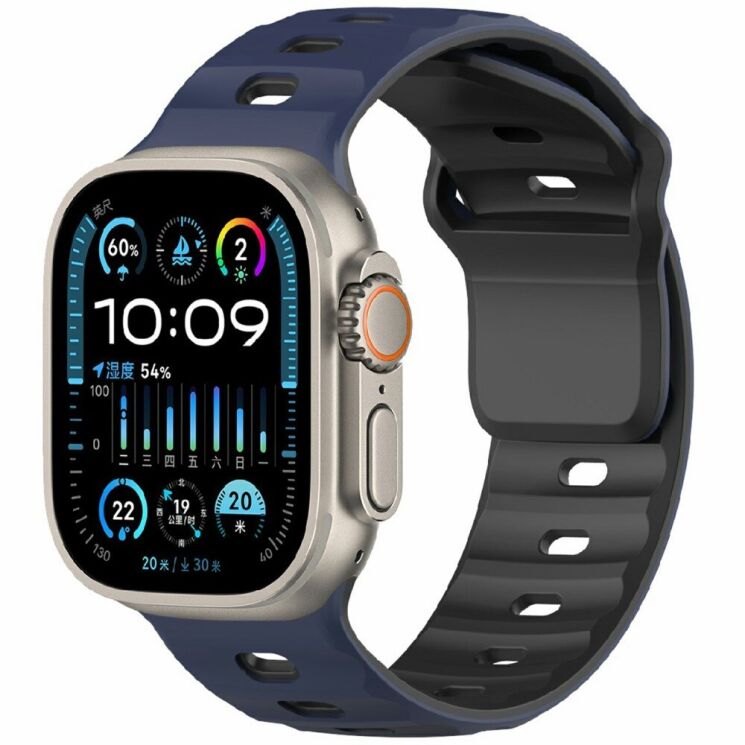 Ремінець Deexe Sport Design для Apple Watch 46 / 45 / 44 / SE 44 / 42 (Series 1-3) / Ultra / Ultra 2 - Midnight Blue / Black: фото 2 з 9
