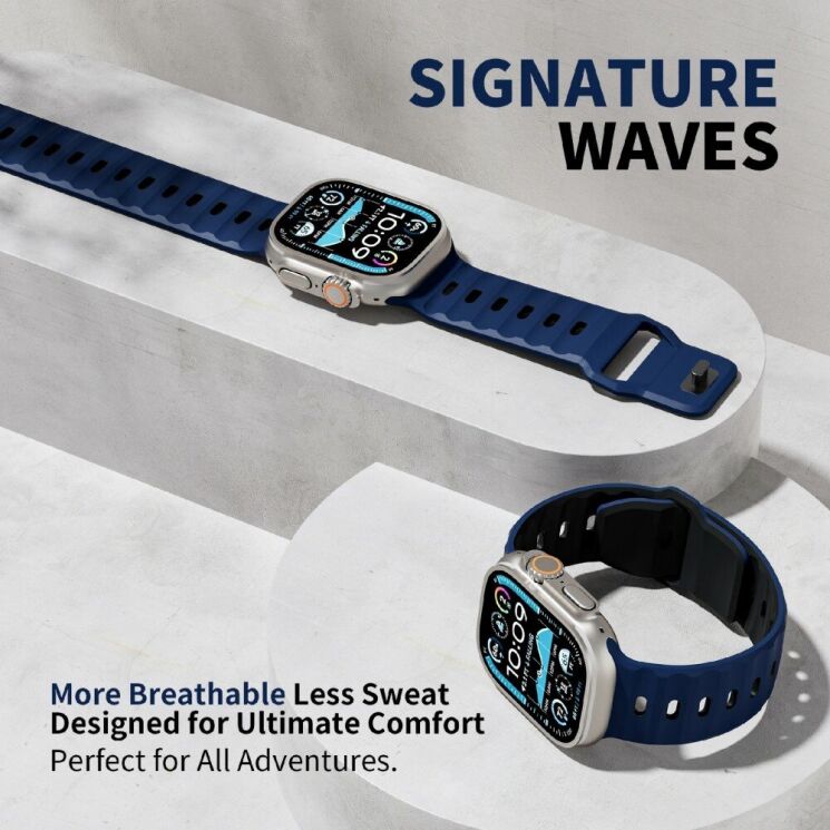 Ремінець Deexe Sport Design для Apple Watch 46 / 45 / 44 / SE 44 / 42 (Series 1-3) / Ultra / Ultra 2 - Midnight Blue / Black: фото 5 з 9
