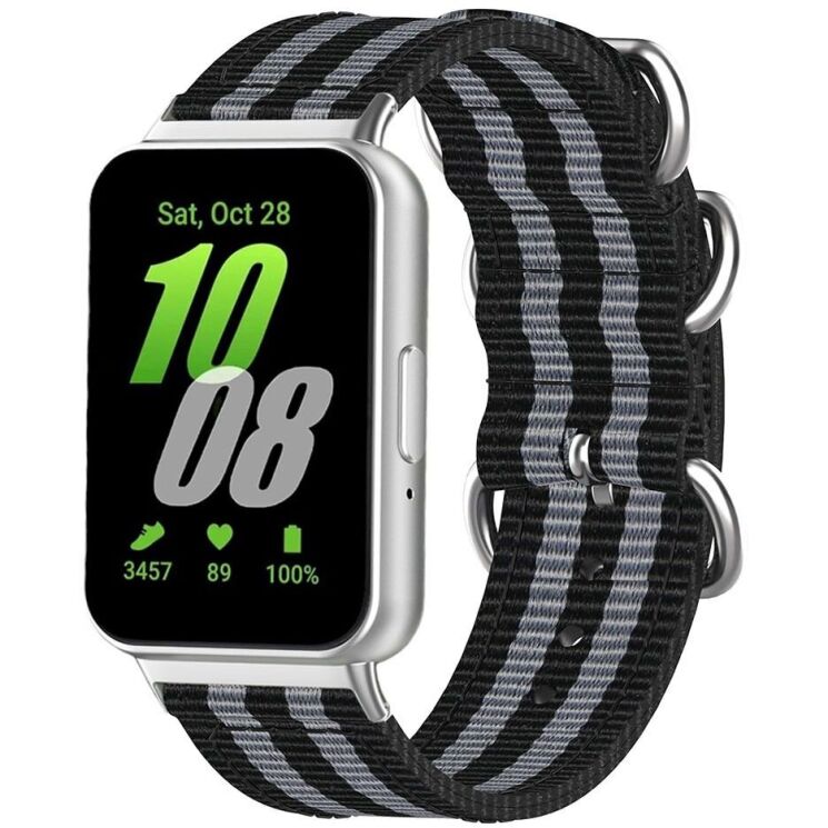 Ремінець UniCase Nylon Braslet для Samsung Galaxy Fit 3 - Black / Grey / Black / Grey / Black: фото 1 з 6