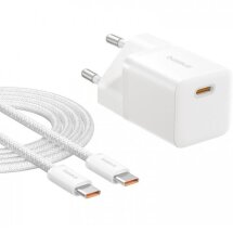 Мережевий зарядний пристрій Baseus GaN 1C 25W + кабель Type-C to Type-C (100W, 1m) P10110909213-01 - White: фото 1 з 3