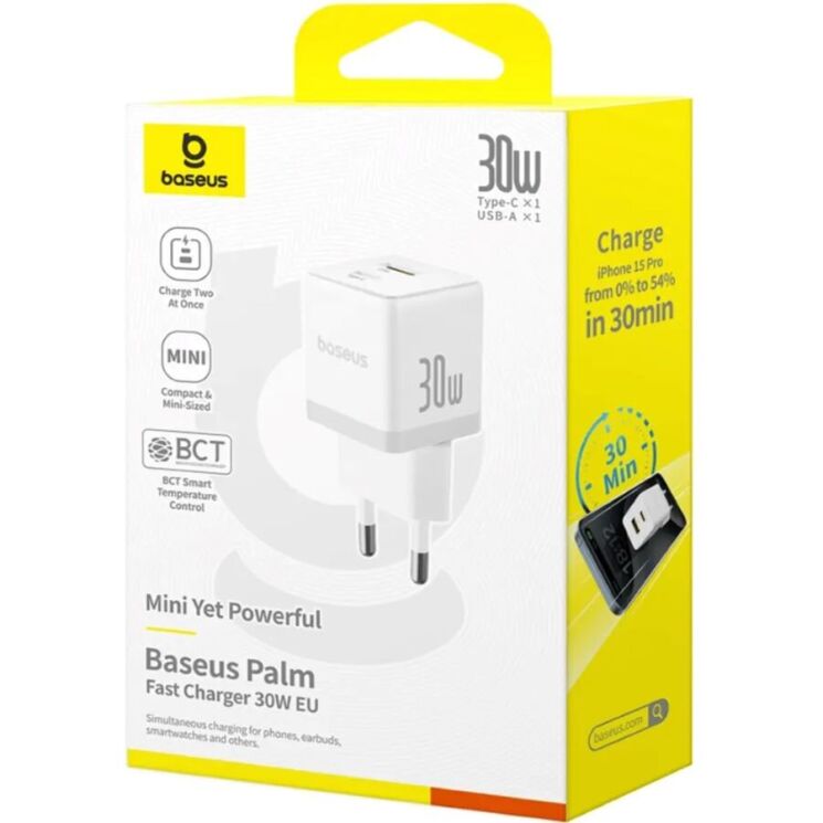 Сетевое зарядное устройство Baseus Palm C+U (30W) P1011160A213-00 - White: фото 6 из 17