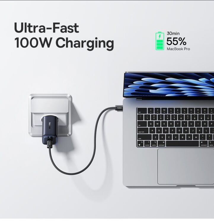 Сетевое зарядное устройство Baseus PicoGo AE11 2C+U (100W) E0121400 - Black: фото 8 из 23