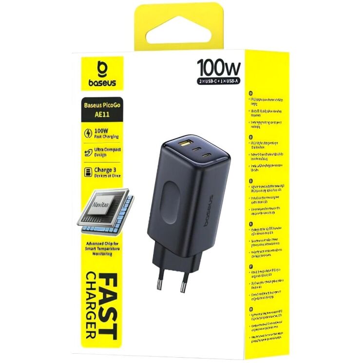 Сетевое зарядное устройство Baseus PicoGo AE11 2C+U (100W) E0121400 - Black: фото 4 из 23