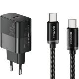 Сетевое зарядное устройство ESSAGER 30W Type-C + кабель Type-C to Type-C (E30JSB1-SYTT1-T) - Black: фото 1 из 7
