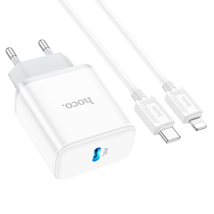 Сетевое зарядное устройство Hoco C104A (20W) + кабель Type-C to Lightning - White: фото 2 из 9