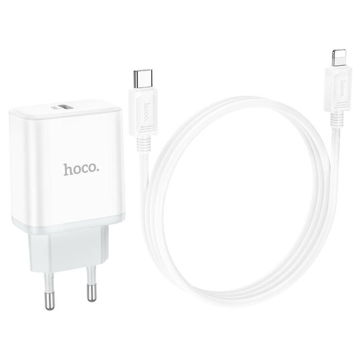 Сетевое зарядное устройство Hoco C104A (20W) + кабель Type-C to Lightning - White: фото 6 из 9
