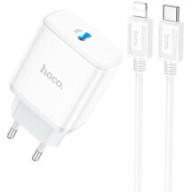 Сетевое зарядное устройство Hoco C104A (20W) + кабель Type-C to Lightning - White: фото 1 из 9