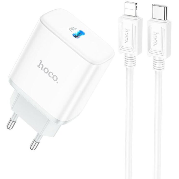 Сетевое зарядное устройство Hoco C104A (20W) + кабель Type-C to Lightning - White: фото 1 из 9