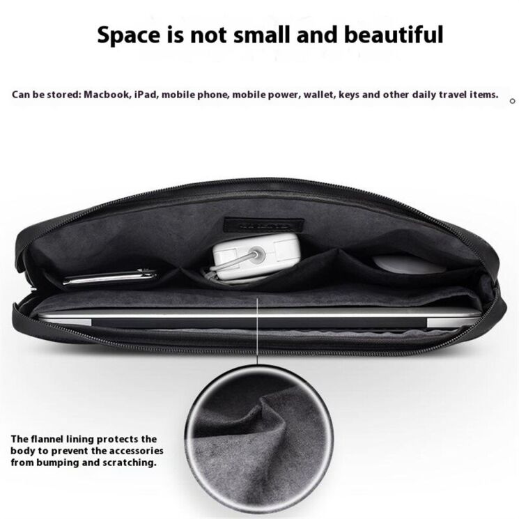Универсальная сумка QIALINO Sleeve Bag для планшетов и ноутбуков диагональю до 13 дюймов - Black: фото 5 из 12