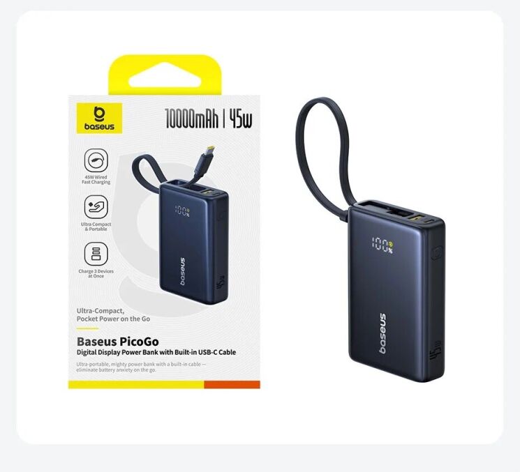 Внешний аккумулятор Baseus PicoGo 45W (10000mAh) + кабель Type-C P10076803123-00 - Black: фото 23 из 23