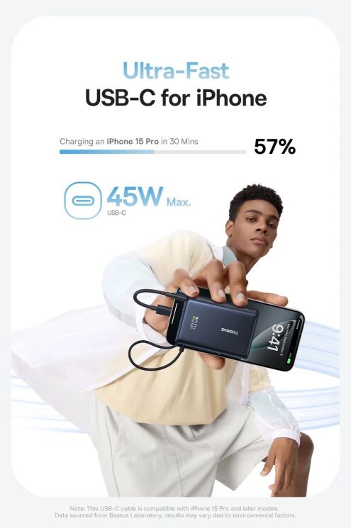 Внешний аккумулятор Baseus PicoGo 45W (10000mAh) + кабель Type-C P10076803123-00 - Black: фото 8 из 23