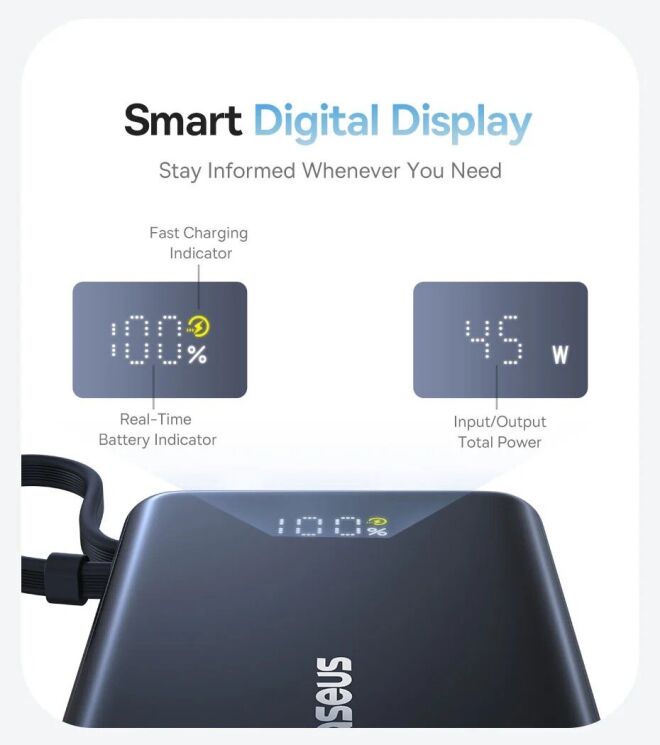 Внешний аккумулятор Baseus PicoGo 45W (10000mAh) + кабель Type-C P10076803123-00 - Black: фото 9 из 23