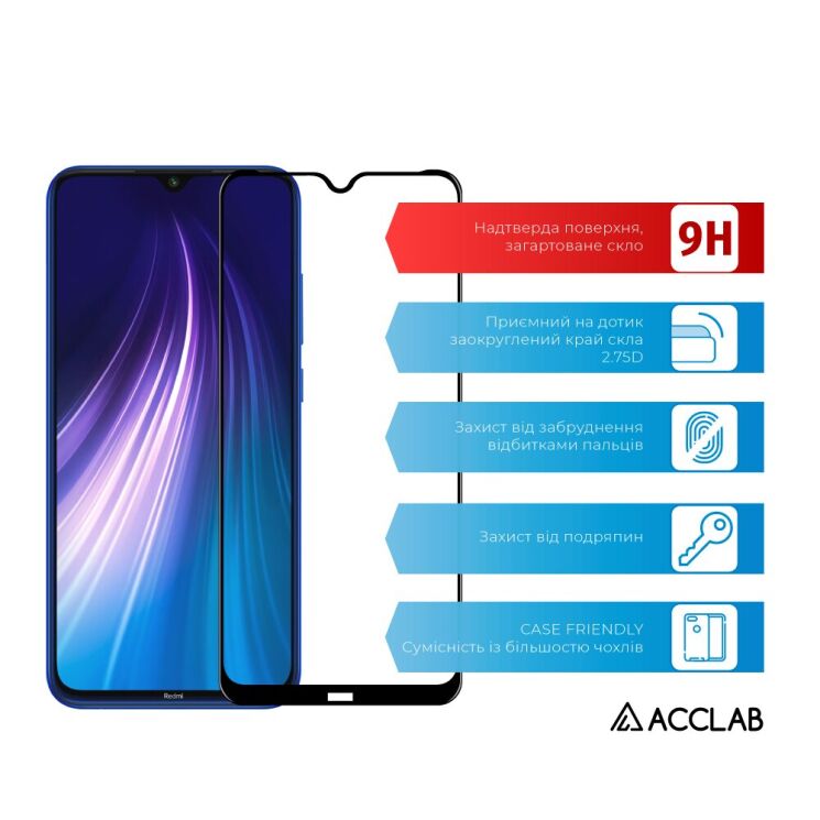 Защитное стекло ACCLAB Full Glue для Xiaomi Redmi Note 8 / Note 8 (2021) - Black: фото 2 из 6