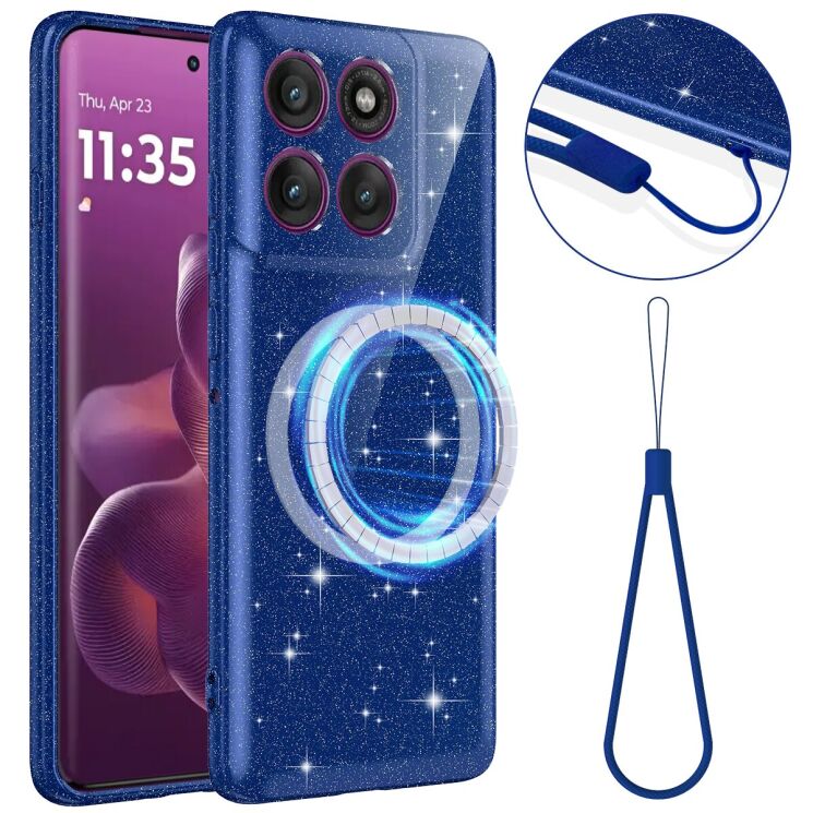 Захисний чохол Deexe Glitter Case with MagSafe для Motorola Moto G57 / G57 Power / G67 Power - Blue: фото 1 з 7