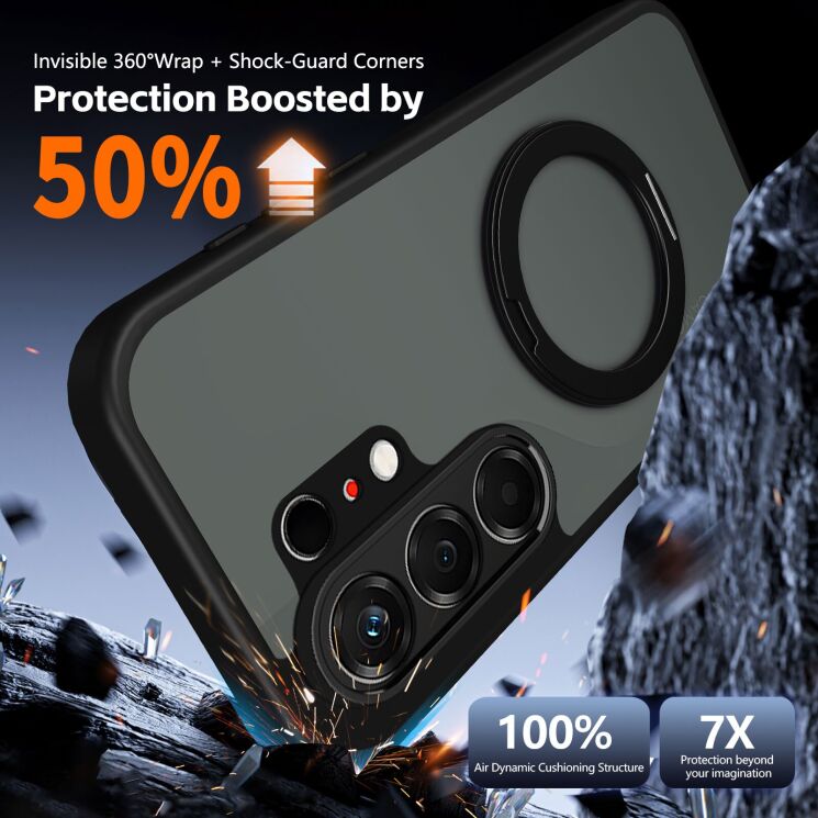 Захисний чохол Deexe Matte Skin Kickstand with MagSafe для TECNO Camon 50 - Black: фото 2 з 8