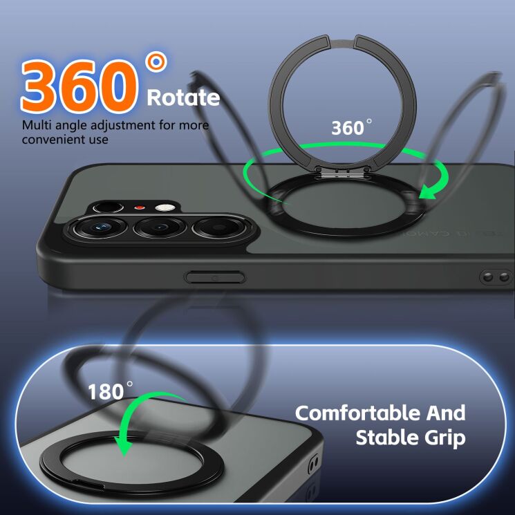 Захисний чохол Deexe Matte Skin Kickstand with MagSafe для TECNO Camon 50 - Black: фото 3 з 8