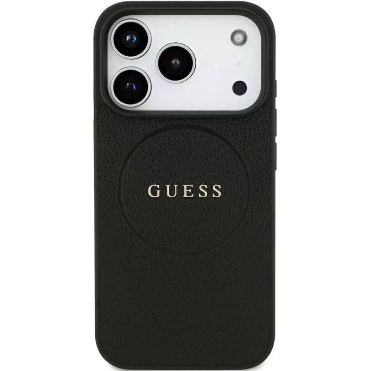 Защитный чехол Guess Grained Gold Ring MagSafe для iPhone 18 Pro Max / 17 Pro Max (GUHMP18XPGHSMMK) - Black: фото 2 из 7