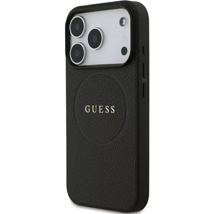 Защитный чехол Guess Grained Gold Ring MagSafe для iPhone 18 Pro Max / 17 Pro Max (GUHMP18XPGHSMMK) - Black: фото 4 из 7