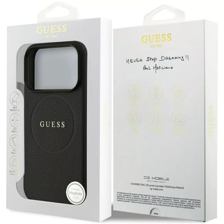 Защитный чехол Guess Grained Gold Ring MagSafe для iPhone 18 Pro Max / 17 Pro Max (GUHMP18XPGHSMMK) - Black: фото 7 из 7