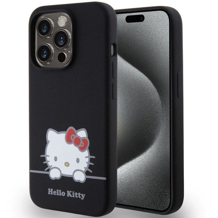 Защитный чехол Hello Kitty Liquid Silicone для Apple iPhone 15 Pro - Black: фото 1 из 8