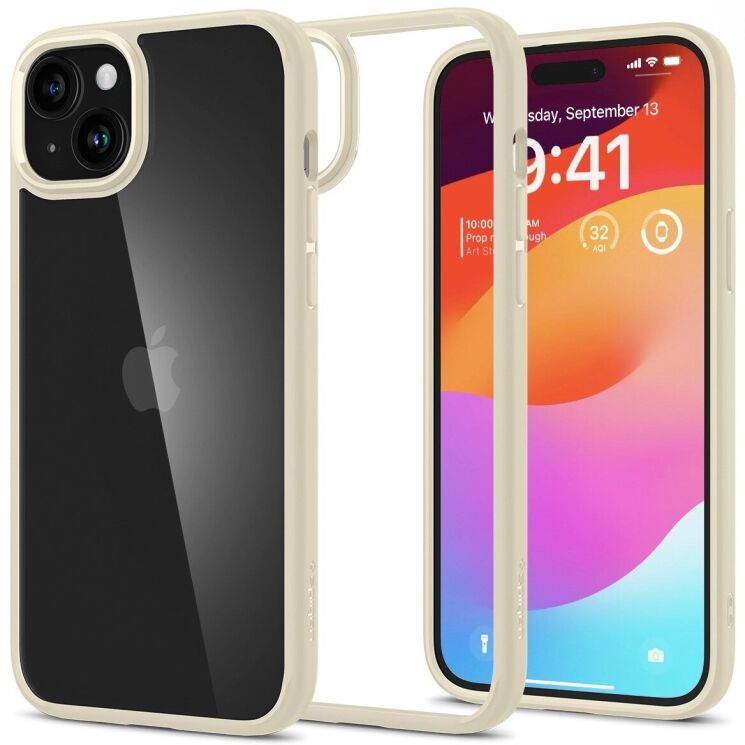 Защитный чехол Spigen (SGP) Crystal Hybrid для Apple iPhone 15 Plus - Sand Beige: фото 1 из 14