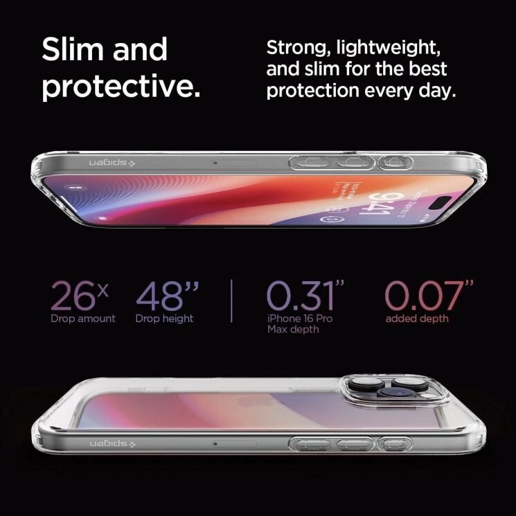 Защитный чехол Spigen (SGP) Crystal Hybrid для Apple iPhone 16 Pro Max (ACS08028) - Crystal Clear: фото 13 из 13