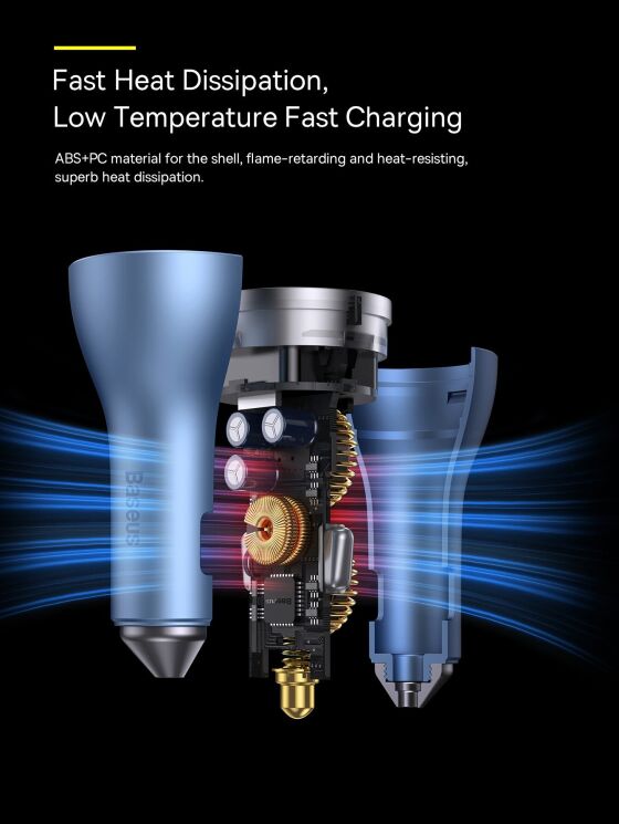 Автомобильное зарядное устройство Baseus Golden Contactor Pro Triple Fast Charger (65W) CGJP010013 - Dark Gray: фото 14 из 22
