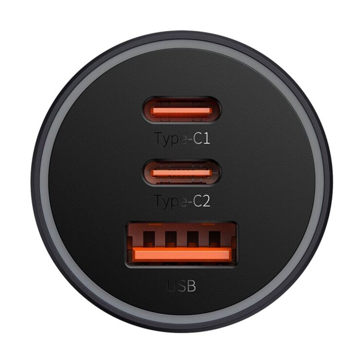 Автомобильное зарядное устройство Baseus Golden Contactor Pro Triple Fast Charger (65W) CGJP010013 - Dark Gray: фото 2 из 22