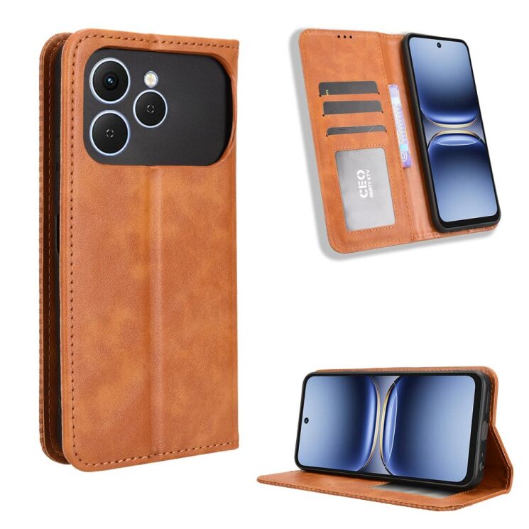 Чохол-книжка Deexe Retro Style для TECNO Spark 40 - Brown: фото 2 з 16