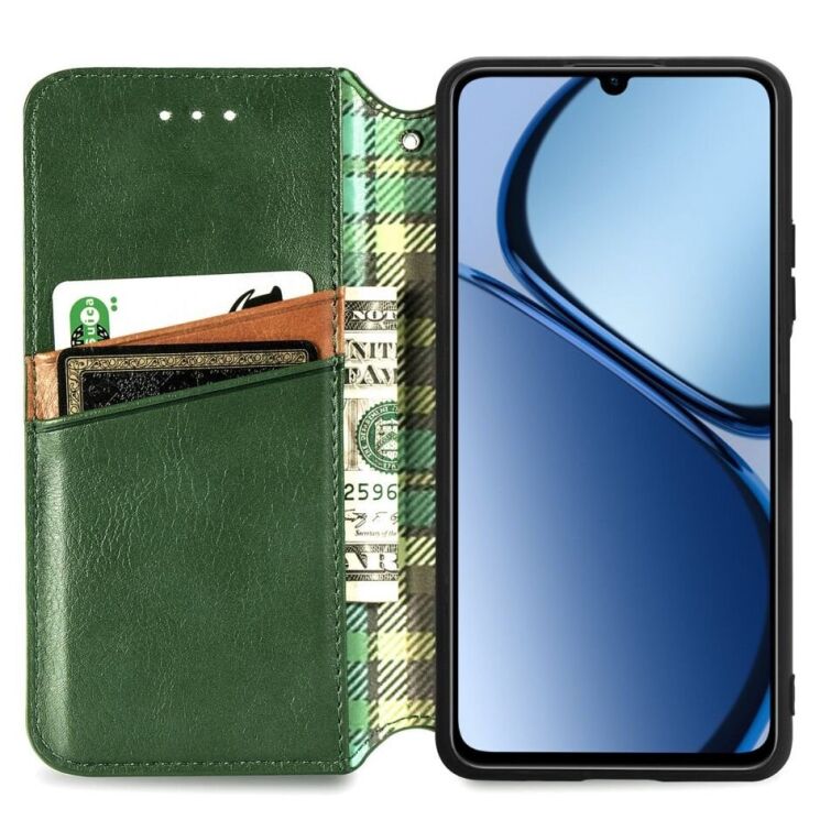 Чехол Deexe Rhombus Wallet для Realme C63 - Green: фото 2 из 9