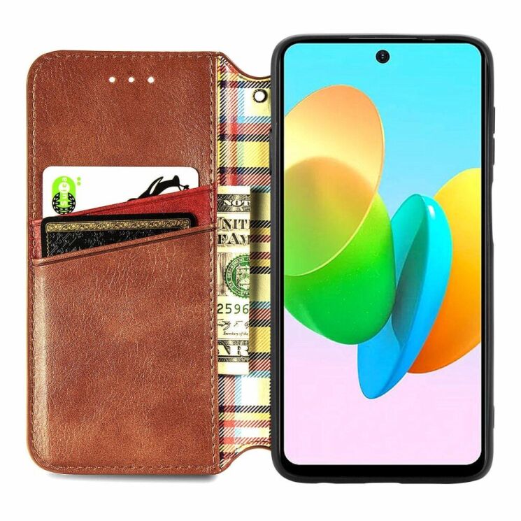 Чехол Deexe Rhombus Wallet для TECNO Spark 20C - Brown: фото 2 из 6