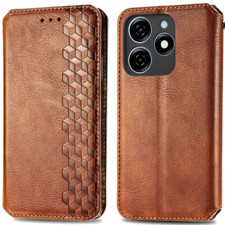 Чехол Deexe Rhombus Wallet для TECNO Spark 20C - Brown: фото 1 из 6