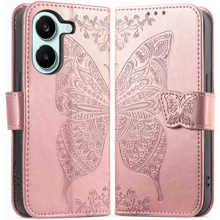 Чохол-книжка з малюнком UniCase Butterfly Pattern для Xiaomi Poco X8 Pro - Rose Gold: фото 1 з 10