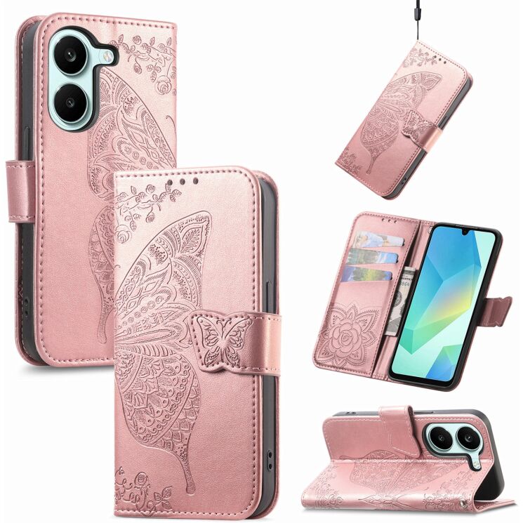 Чохол-книжка з малюнком UniCase Butterfly Pattern для Xiaomi Poco X8 Pro - Rose Gold: фото 4 з 10